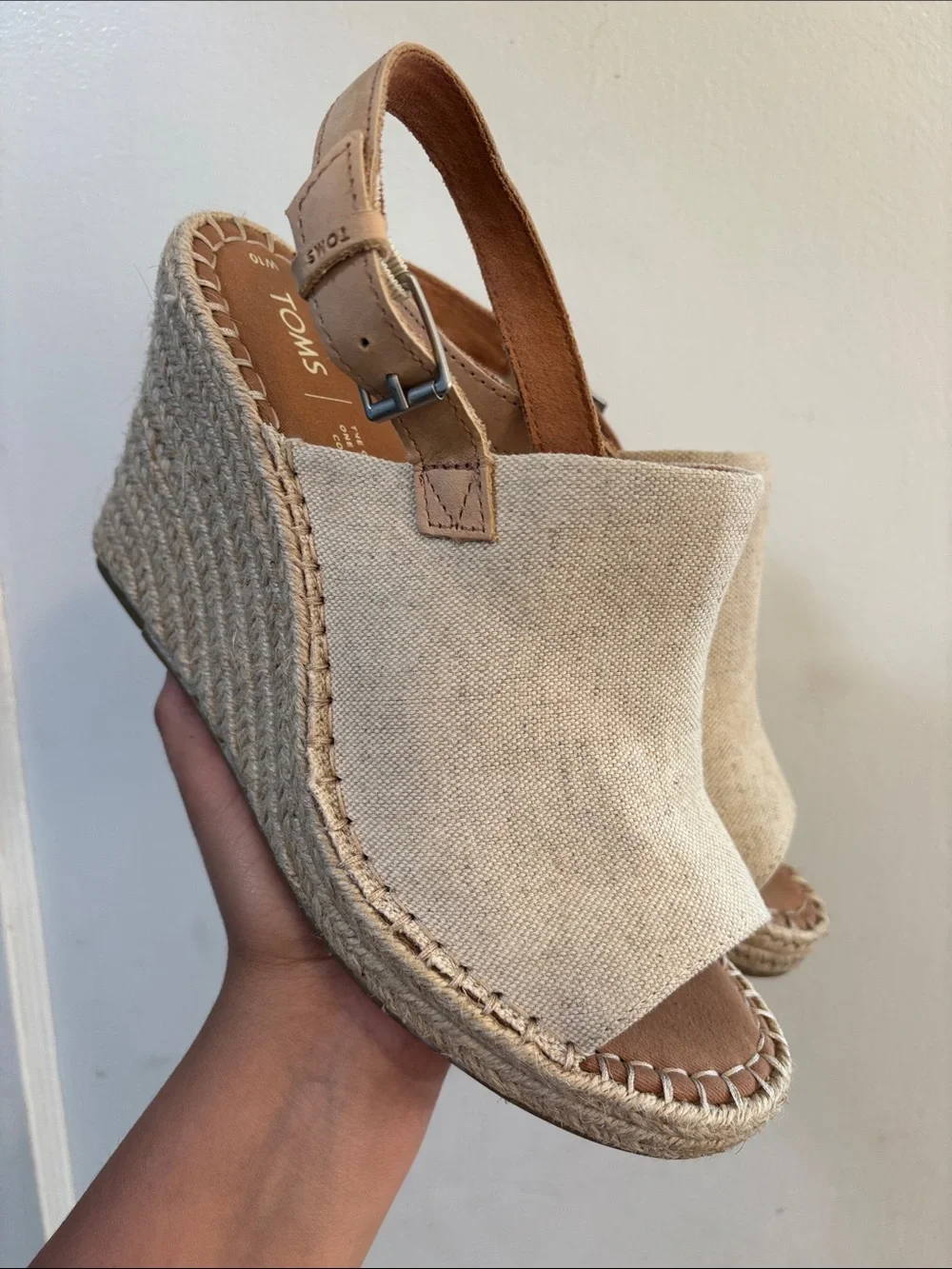 Toms Natural Canvas Espadrille Wedge Sandals